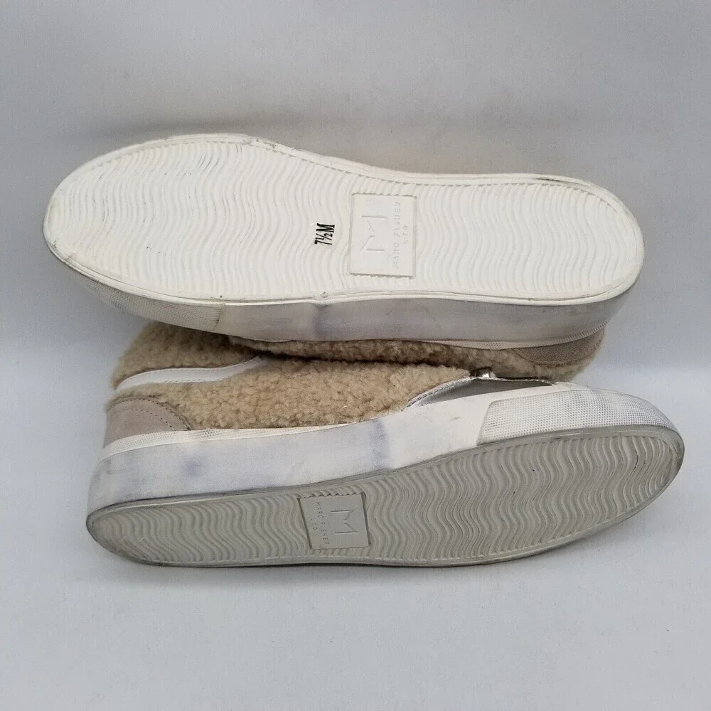 Marc Fisher Women Merin‎ 2 Sneakers Fur Trim White Leather 8